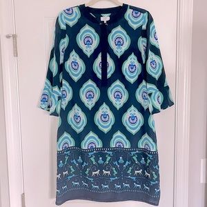 Crown & Ivy Navy/turquoise shift dress w/ sleeves
